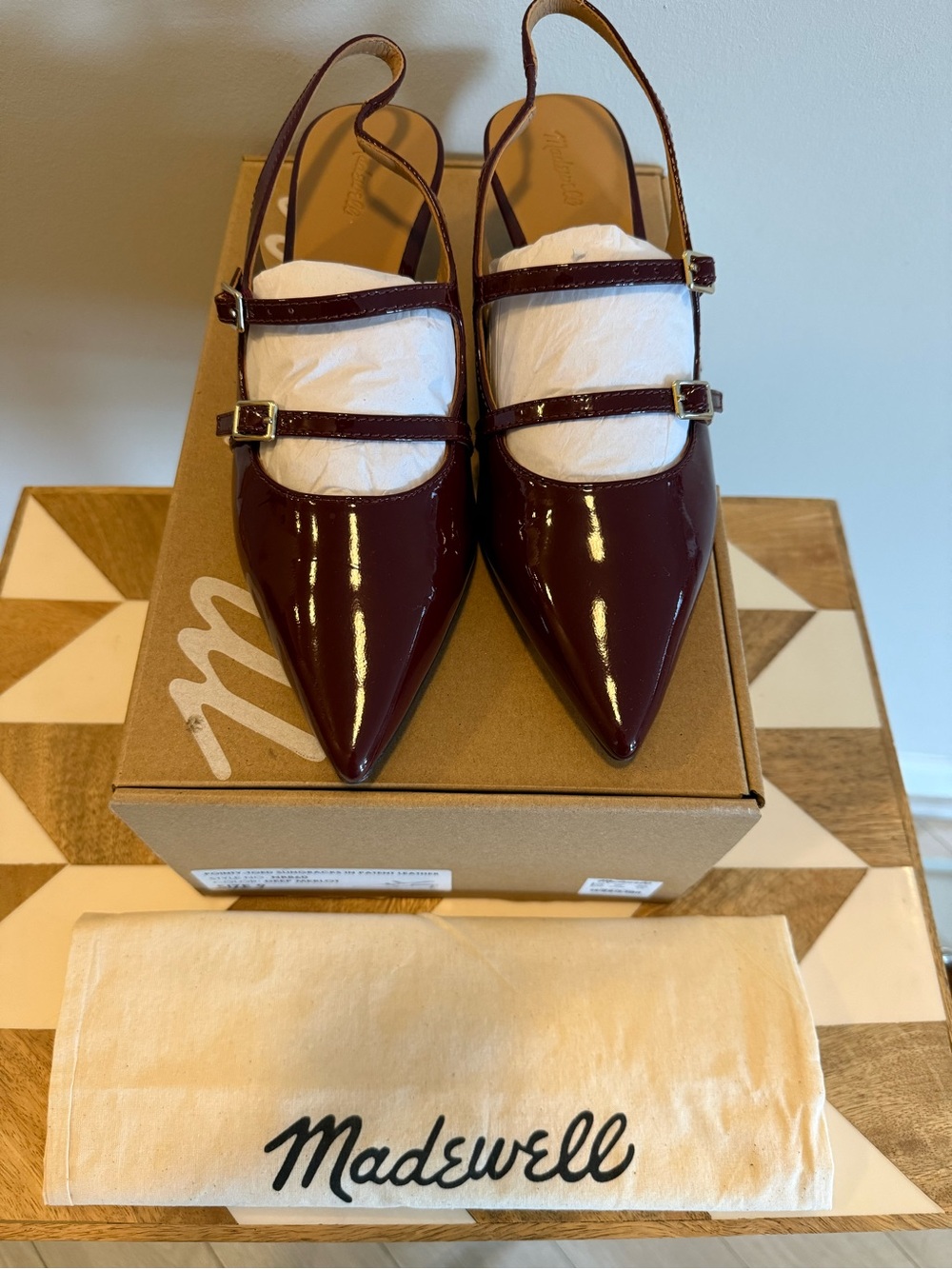 Madewell Women's Burgundy Pointed Patent Leather Slingback Heels / Size 9 - Picture 3 of 10